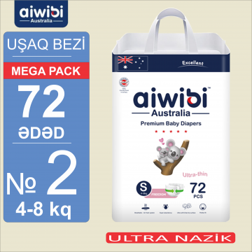 Uşaq bezləri AIWIBI Premium. S (4-8kq). 72 ədəd. Детские подгузники AIWIBI Premium. S (4-8кг). 72 штук. 
