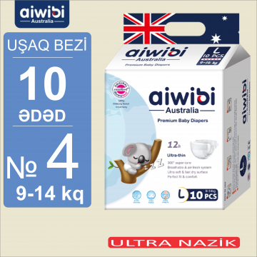 Uşaq bezləri AIWIBI Premium. L (9-14kq). 10 ədəd. Детские подгузники AIWIBI Premium. L (9-14кг). 10 штук.