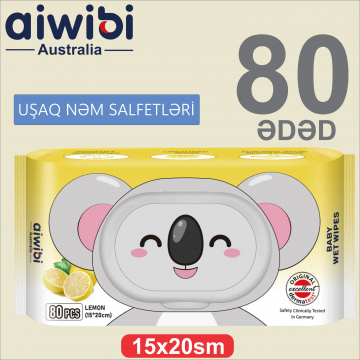 Uşaqlar üçün nəm salfetlər Aiwibi Limon 80 əd.
