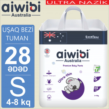 Uşaq tuman-bezləri AIWIBI Premium. S (4-8kq). 28 ədəd. Детские подгузники-трусики AIWIBI Premium. S (4-8кг). 28 штук. 