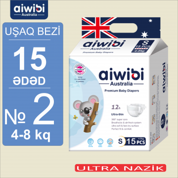 Uşaq bezləri AIWIBI Premium. S (4-8kq). 15 ədəd. Детские подгузники AIWIBI Premium. S (4-8кг). 15 штук. 