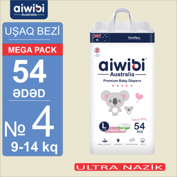 Uşaq bezləri AIWIBI Premium. L (9-14kq). 54 ədəd. Детские подгузники AIWIBI Premium. L (9-14кг). 54 штук. 