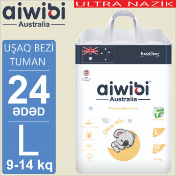 Uşaq tuman-bezləri AIWIBI Premium. L (9-14kq). 24 ədəd. Детские подгузники-трусики AIWIBI Premium. L (9-14кг). 24 штук. 
