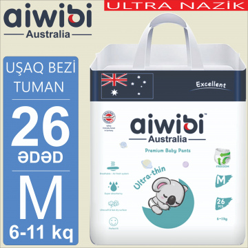 Uşaq tuman-bezləri AIWIBI Premium. M (6-11kq). 26 ədəd. Детские подгузники-трусики AIWIBI Premium. M (6-11кг). 26 штук. 